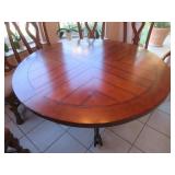SOLID HEAVY DUTY ROUND WROUGHT IRON & WOOD DINING TABLE WITH EXTRA LEAF MEASURES 58” X 31” LEAF 24”