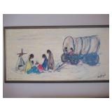 TED DE GRAZIA 1967 SIGNED TITLED NAVAJO CAMPFIRE DE GRAZIA GALLERY TAG VERSO MUST PREVIEW 49" X 26"