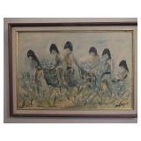 TED DE GRAZIA 1967 SIGNED TITLED PIMA INDIANS PICK COTTON MUST PREVIEW 20” X 14”