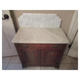1880’S VICTORIAN WALNUT MARBLE TOP WASHSTAND 30” X 16” X 39”
