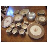 FLINTRIDGE CHINA CAMBRIA COCOA DINNERWARE NOT A COMPLEAT SET 50+ PIECES PLATINUM TRIM RIM