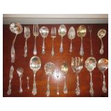 ANTIQUE 20 PIECES OF ASSORTED ORNATE STERLING SILVER SERVING TABLEWARE SOME WITH MONOGRAM