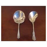 TWO GORGEOUS STERLING SILVER SERVING SPOONS MADE FOR AND SOLD BY THE TIFFANY CO