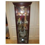 VINTAGE UPRIGHT FOUR SHELF SIDE ENTRANCE CURIO DISPLAY CABINET LIGHTED MEASURES 25” X 11” X 75”