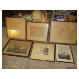 3 ANTIQUE/VINTAGE ETCHINGS THE LARGEST IS 18" X 14" BY TROY KINNEY, 2 VINTAGE LITHOGRAPHS OF AMERICA