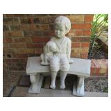 CONCRETE BOY AND HIS DOG GARDEN ART 25" AND CONCRETE BENCH YARD ART 29" X 14" X 11"