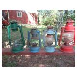 4 VINTAGE KEROSENE LATERNS INCLUDES 2 SWALLOW BRAND LANTERNS MODELS 215 & 225, JUPITER 1 LANTERN AND