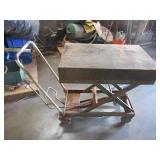 HYDRAULIC LIFT CART WITH CUSTOM BUILT WELDED PLATFORM METAL TOP DECK