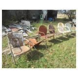 SIX ASSORTED VINTAGE 1940S, 50S ANTIQUE METAL OUTDOOR CHAIRS SOME MAY NEED REPAIR