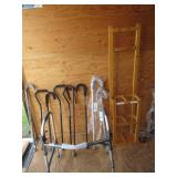 NICE ASSORTMENT OF WALKING CANES, WOODEN DISPLAY RACK, AND A HEAVY DUTY WALKER
