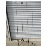 7FT GRAPHITE BUZZY ROD WITH ABU GARCIA REEL, GAMEDAY FIBERGLASS ROD WITH UNUSED 8 TO 1 RATIO REEL, S