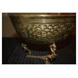 2 PIECE BRASS BOWL WITH SEA HORSE HOLDER