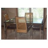 GLASS AND CHROME TABLE AND 6 CHAIRS
