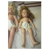 VINTAGE DOLLS AND BOX OF CLOTHES