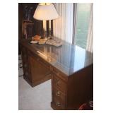 QUALITY LEATHER INSERT WITH GLASS TOP DESK  46 X 23 X 29  ~ $85