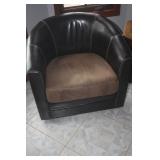 TWO LEATHER BARREL CHAIRS