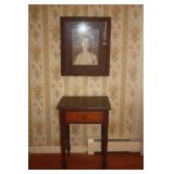 ANTIQUE SIDE TABLE . WALL ART