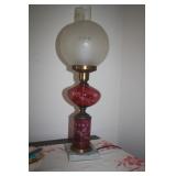 VINTAGE CRANBERRY GLASS ON MARBLE LAMP