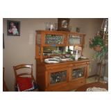 ANTIQUE OAK BUFFET WITH LEAD GLASS DOORS