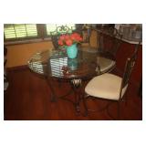WROUGHT IRON / GLASS TOP DINING TABLE WITH 4 CHAIRS