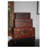3 STACKING BOXES ON STAND