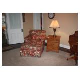 CHAIR . OTTOMAN AND BASSETT TABLE