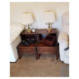 MAHOGANY WITH LEATHER INSERT LAMP TABLES
