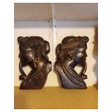 Vintage Art Deco Native American pipe solid wooden carving wall plaques