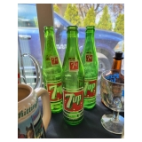 vintage 7 up green glass soda bottles