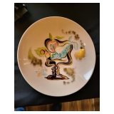 MCM Vadna of California semi-porcelain black & pink fruit pattern serving bowl