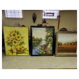 middle painting - acrylic on canvas waterway with flowers signed by W. Nittar