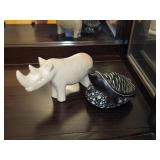 •	White Rhino Carving hand carved from soapstone rock in Kisii , Kenya  •	4.5"x6" Black Marble Turtl