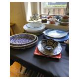 Vintage bowl dish oval blue & white circles Boleslaweic-handmade dishware