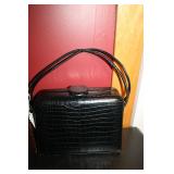 BLACK CROCODILE VINTAGE NETTIE ROSENSTEIN PURSE