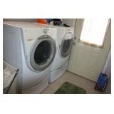 WHIRLPOOL DUET WASHER + DRYER ON PEDSTALS
