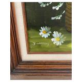 J. Marcus Framed Oil Painting of Beautiful Daisies