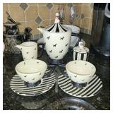 Vintage Dantes Design group hand painted poodle teapot, cup and saucer (2), and sugar creamer set