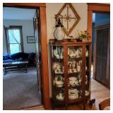 Antique Oak half round curved glass China hutch