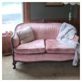 Lovely Victorian Loveseat - pink velour and Mahogany parlor suite of seating