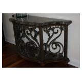 METAL AND MARBLE DEMI LUNE TABLE