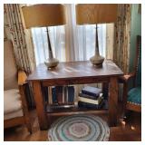 ANTIQUE LIBRARY TABLE  MIC CENTURY MODER LAMPS