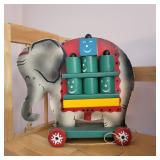 VINTAGE WOODPULL ELEPHANT W/ BLOCKS