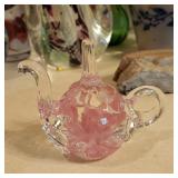 Joe Rice Paperweight Tea Kettle Ring Holder pink art glass