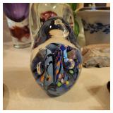 Rolling Karg Blown Reactive blue glass egg paperweight