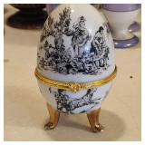 Vintage Porcelain footed Egg Shaped hinged Trinket Box