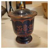 Antique Brass Enamel Flower Trinket Jar