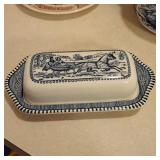 Royal Currier & Ives Blue Covered Butter Dish