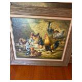 "Chickens" by Gaston Dubois, an original oil painting, signed on bottom, the size is 20" x 24" Frame