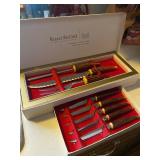 Vintage Sheffield England Carving set with Steak Knives - Bakelite Faux Horn Handles