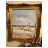 Signed Oil painting Marie Charlot Impressionist Beach Victorian Seascape